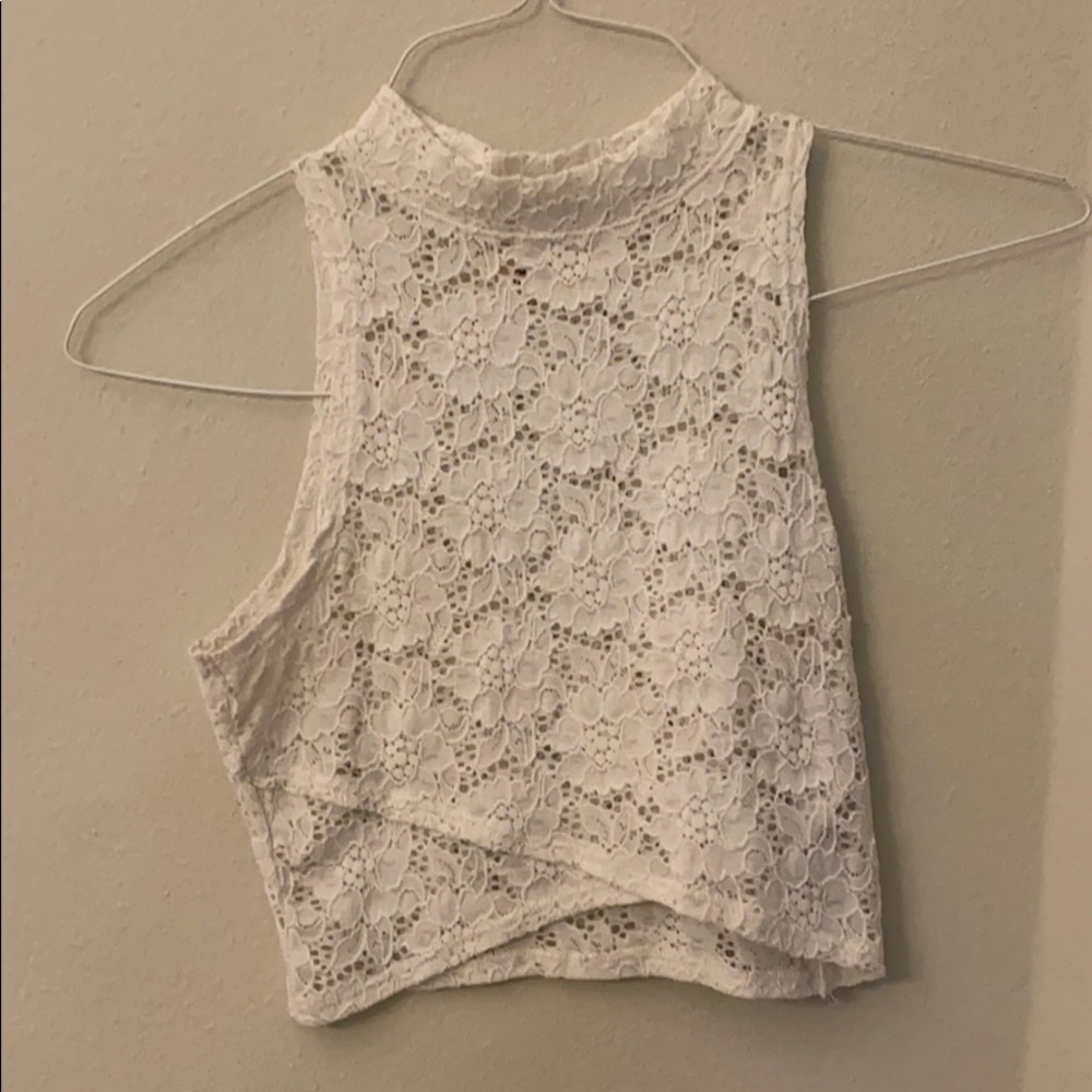 White floral lace crop top